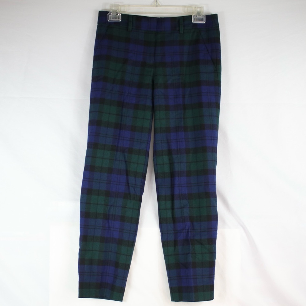 J.Crew‎ Green & Blue Plaid Dress Pants Stretch Slacks Womens Size 0